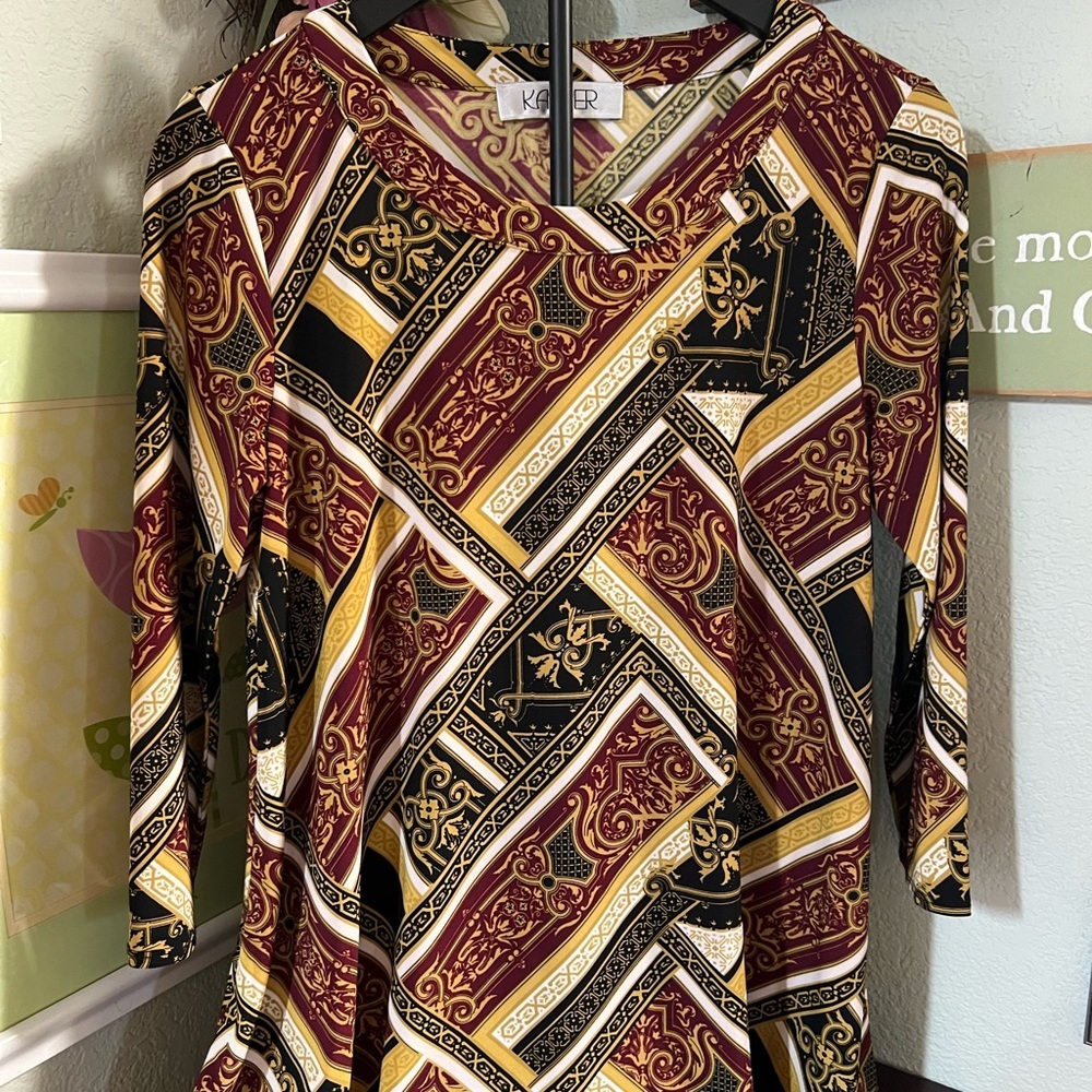 Kasper Multicolor Geometric Blouse 3/4 Sleeves #008